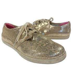 Vionic Sneakers Womens 7.5 Palermo Snake Print Gold Metallic Lace Up Comfort